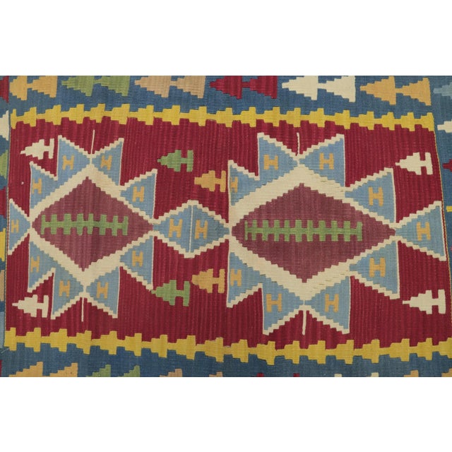 1980s Traditional Blue Red Geometric Kilim For Sale - Image 11 of 12