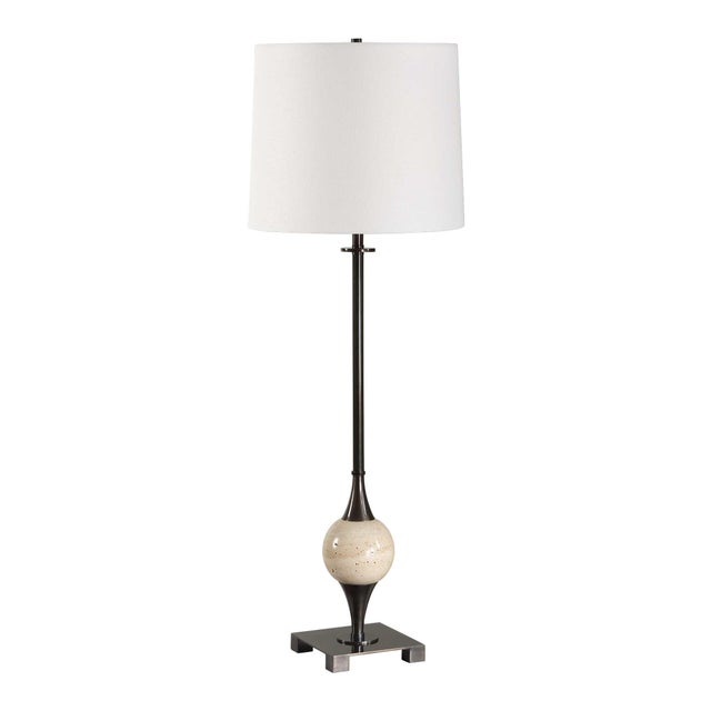The Dempsey Buffet Lamp Features A Sleek, Sophisticated Dark Bronze Base With A Complementary Foot, Elevated By The...