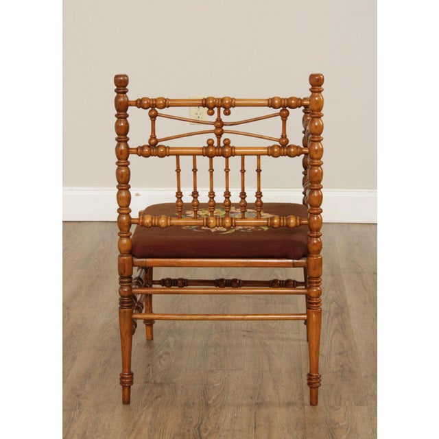 Late 19th Century Antique Victorian Bobbin Turned Needlepoint Corner Chair For Sale - Image 5 of 13