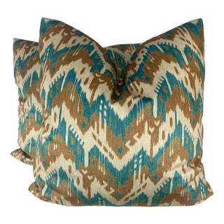 Ikat Printed Velvet 22" Pillows-A Pair For Sale