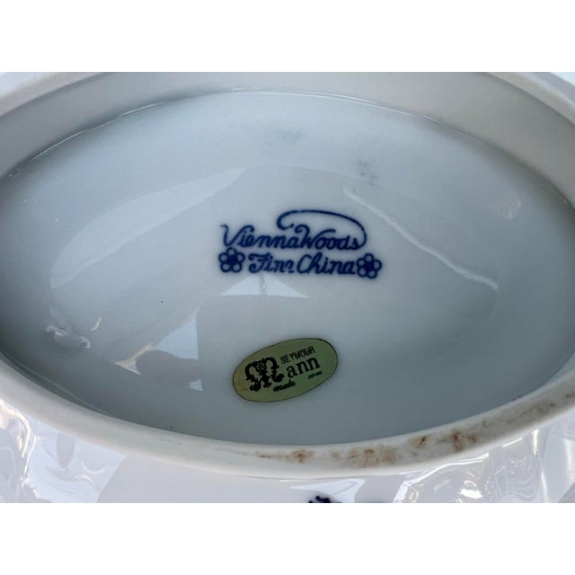 Ceramic Vintage Footed Blue Onion Bowl Blue and White Diamond Shape Bowl Signed For Sale - Image 7 of 7