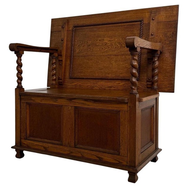 Antique English Golden Oak Monks Bench For Sale - Image 14 of 14