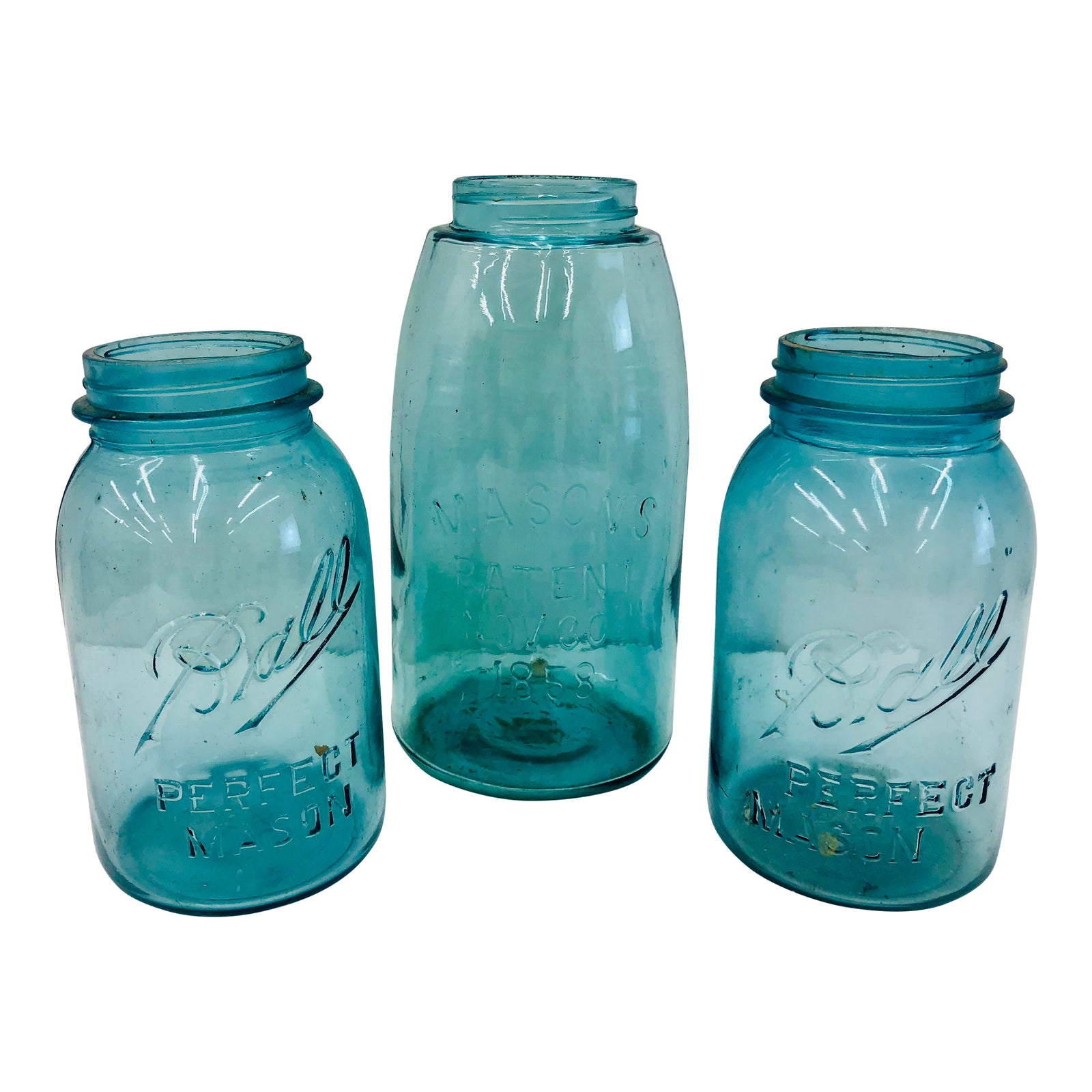 Antique Blue Glass Mason Jars Set of 3 Chairish
