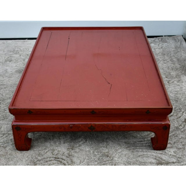 Late 19th Century Antique Wood Trunk Table Vintage Chinese Red Lacquer Asian Stand Coffee For Sale - Image 5 of 12
