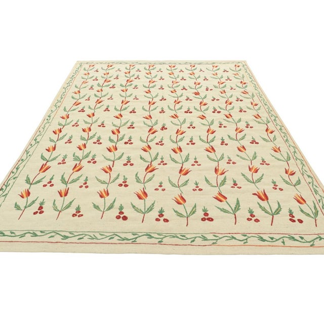 2010s Rug & Kilim’s Suzani Style Kilim in Cream and Warm Polychromatic Floral Patterns For Sale - Image 5 of 7