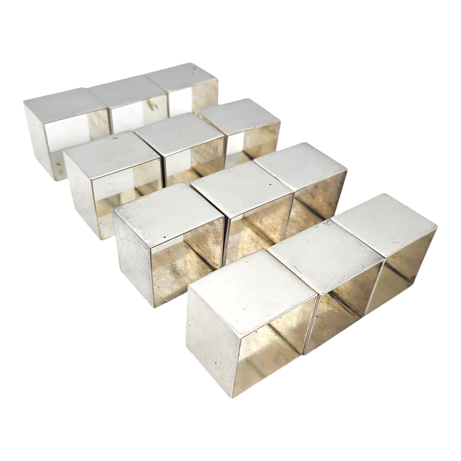 Vintage Modernist Square Silverplate Napkin Rings, Set | Chairish