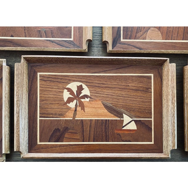 Mid Century Vintage Teak Inlay Trays, Made in Italy (2 Available) For Sale - Image 4 of 6