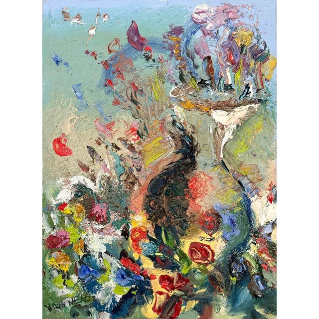 Abstract Floral Oil Painting, Impressionism, by Van Ness Platinum painted wood frame, 12.5"x15.75". Original framed art....