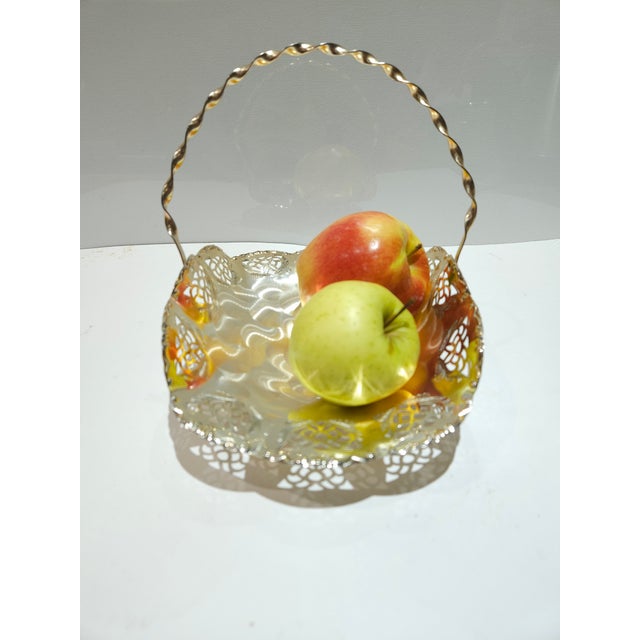 Chrome 1960s Silver Plated Brass Swing Handle Basket Dish For Sale - Image 8 of 11