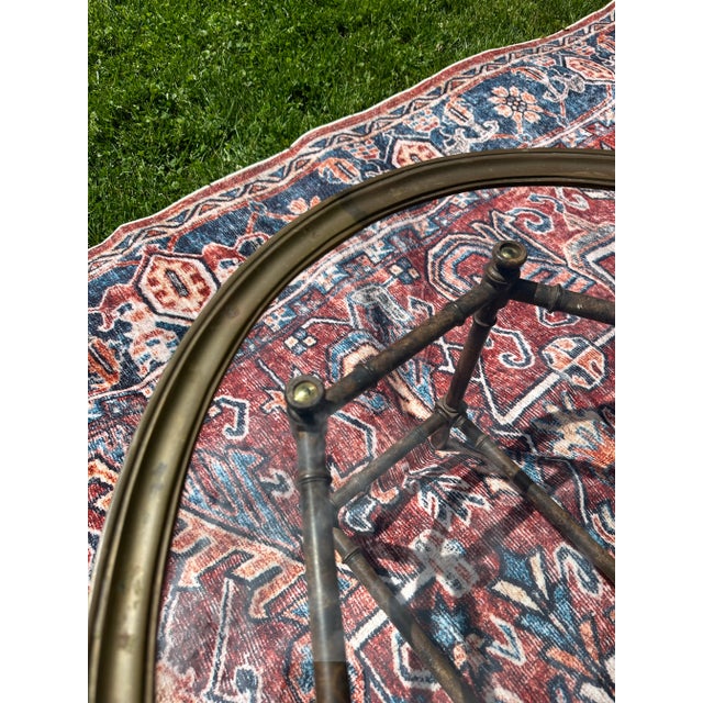 Wood Vintage Bamboo and Brass Pie Crust Table For Sale - Image 7 of 10