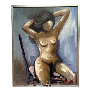 Sven Erik Lund, Model on Chair, Nude, 1950s, Oil on Canvas, Framed For Sale