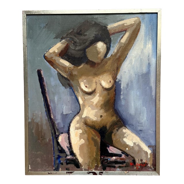 Sven Erik Lund, Model on Chair, Nude, 1950s, Oil on Canvas, Framed For Sale