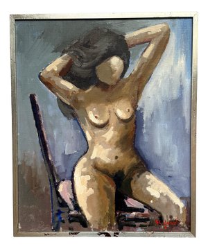 Sven Erik Lund, Model on Chair, Nude, 1950s, Oil on Canvas, Framed