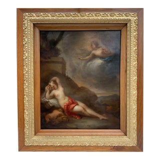 Late 17th Century European Baroque Oil Painting of Goddess and Cherub, Framed For Sale