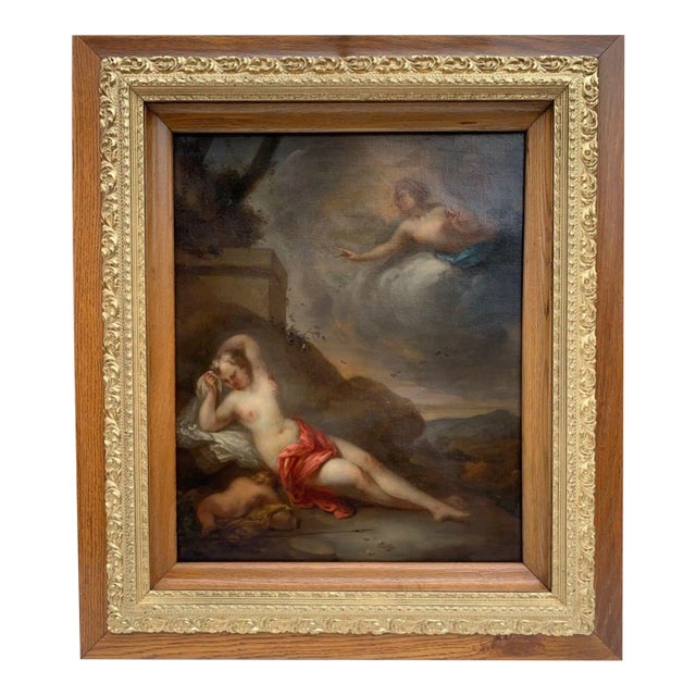Late 17th Century European Baroque Oil Painting of Goddess and Cherub, Framed For Sale