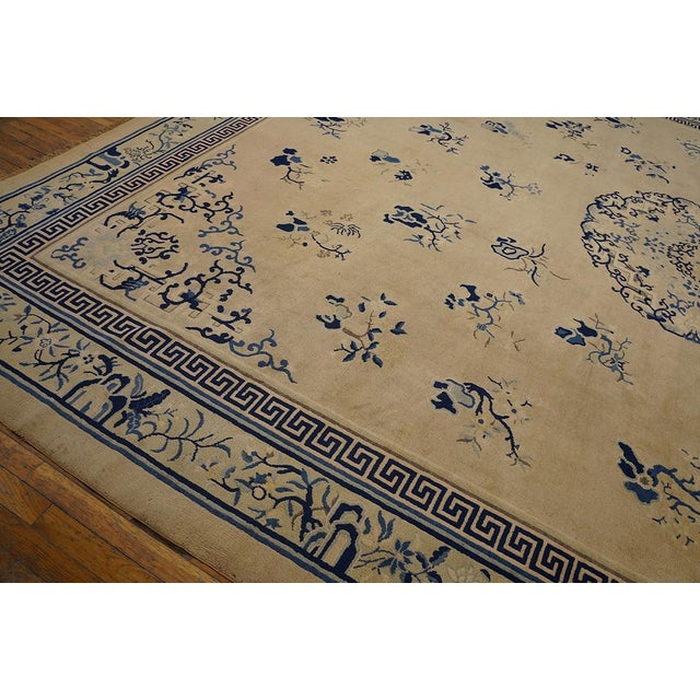 1890s Beige Floral Antique Chinese Peking Rug 11' 9" X 14' 8" Handknotted Wool Carpet For Sale In New York - Image 6 of 10