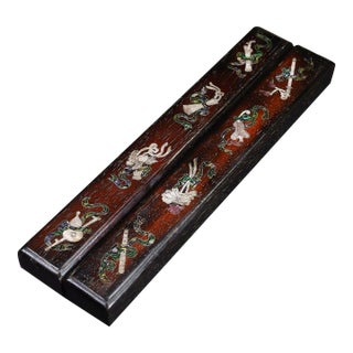 Late 19th Century Pair of Wooden Paperweights With Mother-of-Pearl Eight Treasures Inlay For Sale