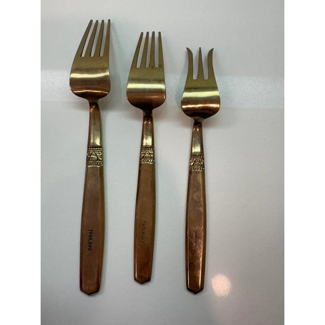 Mid 20th Century Complete Set 12 Person Vintage Thai Bronzeware & Teak Case – 144 Pieces For Sale - Image 14 of 17