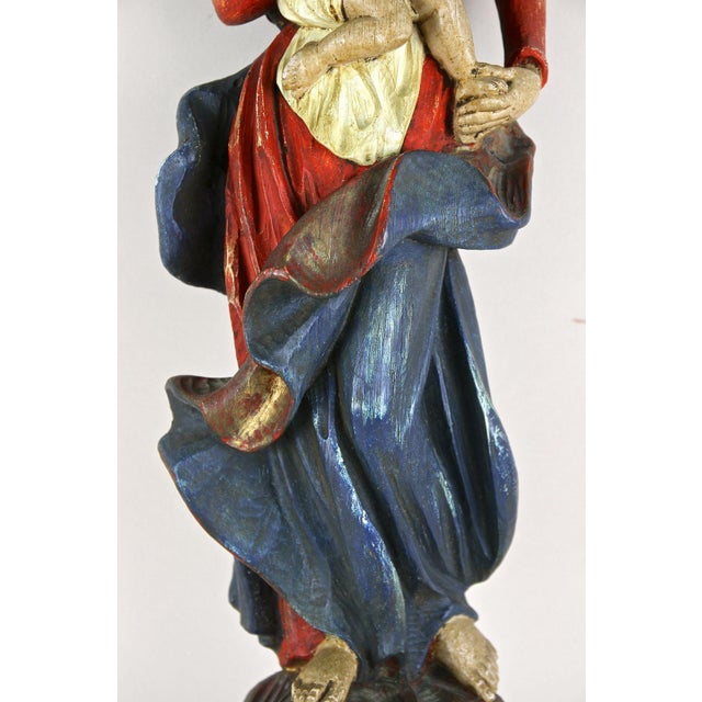 Antique Polychrome Virgin and Child Wall Sculpture, 1760 For Sale - Image 17 of 18