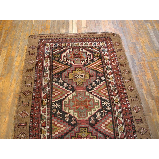 1880s Brown Geometric Tribal Antique Persian Kuridsh Rug 3'8" X 7'5" Handknotted Wool Carpet For Sale - Image 4 of 5