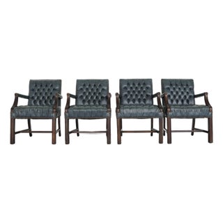 Late 20th Century Attributed to Hickory Leather Co. Capital Arm Chair (Set of 4) For Sale