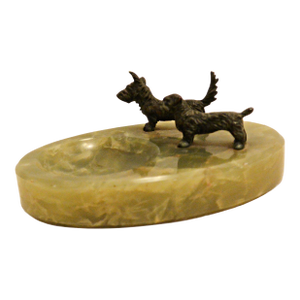 Art Deco Green Onyx & Bronze Double Scottie Tray C. 1930