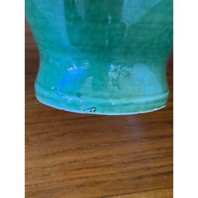 Vintage Green Glazed Ceramic Vase With Natural Fiber Wrap For Sale - Image 9 of 11