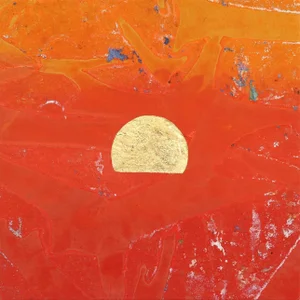 "Concrete Sunset Mini I" Contemporary Original Modern Landscape Painting with Gold Leaf by Jason DeMeo