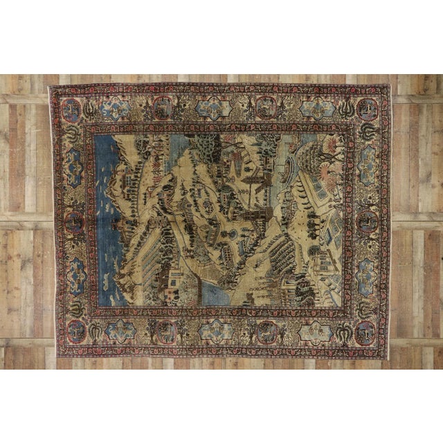 Tan Antique Persian Tabriz Pictorial Rug - 09'04 X 11'06 For Sale - Image 8 of 9