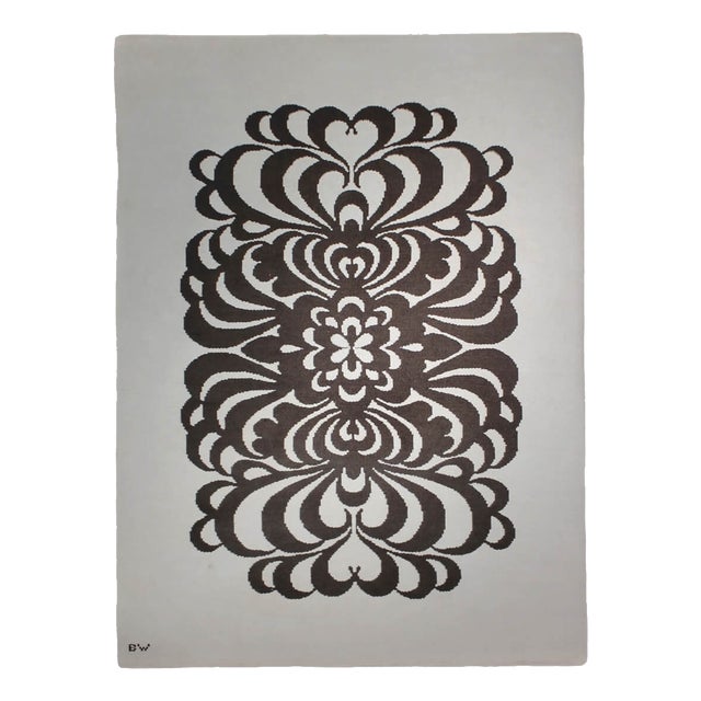 Mid-Century Graphic Double-Sided Wool Rug by Berit Woelfer, 1960 For Sale