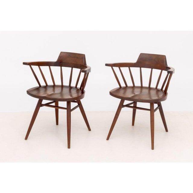 George Nakashima George Nakashima Walnut Captain's Armchairs, Pair For Sale - Image 4 of 10