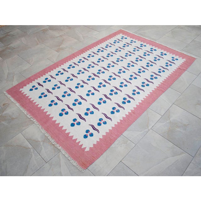 Turkish Silk Rug Kilim Hand Woven Chintemani Motif Oushak Area Rug - 4′2″ × 6′4″ For Sale - Image 10 of 12