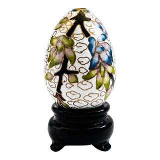Small Vintage Cloisonne Egg Incense Holder on Stand For Sale