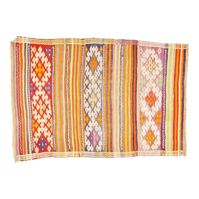 Vintage Turkish Anatolian Flatweave Kilim Wool Rug, 3'8''x5'6'' For Sale