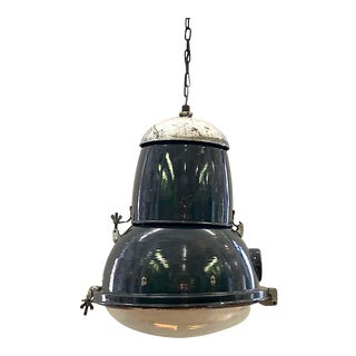 1940s Italian Blue Enamel Large Industrial Factory / Warehouse Lantern For Sale