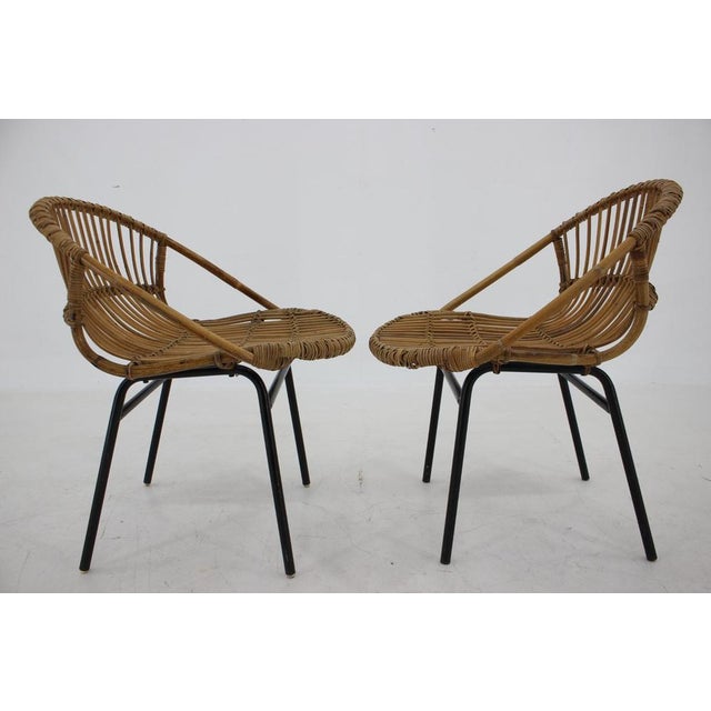Set of Rattan and Iron Lounge Chairs by Alan Fuchs, Czechoslovakia, 1970s For Sale - Image 3 of 14
