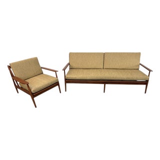 Mid-Century Modern Walnut Sofa & Arm Chair - Refinished! For Sale