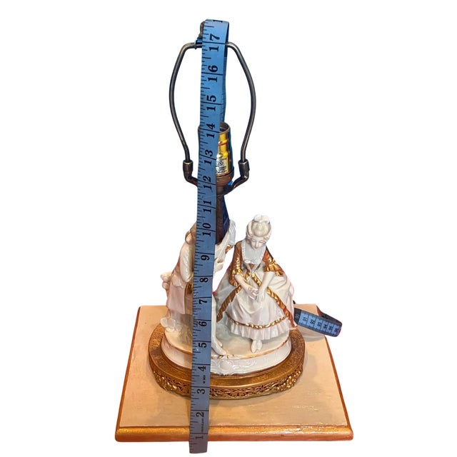Mid-Century Porcelain Figural Table Lamp Courting Couple For Sale - Image 12 of 12