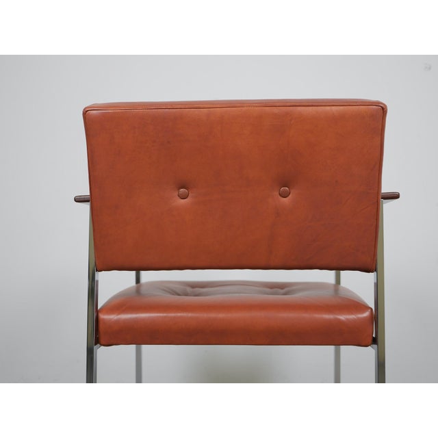 Purple Leather Chair with Wooden Armrests, Germany, 1970s For Sale - Image 8 of 17