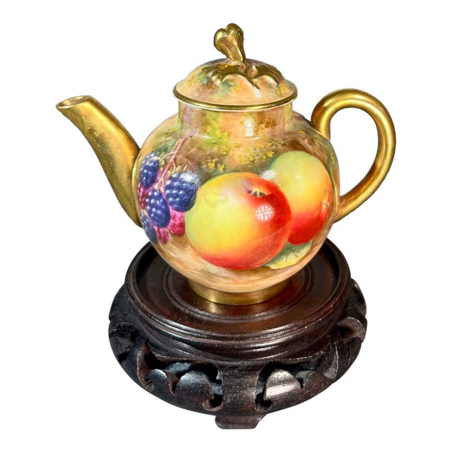 Royal Worcester Hand Painted Artist Signed Bone China Miniature 'Orchard' Teapot For Sale