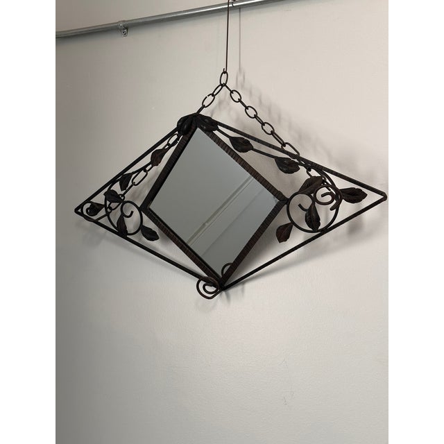 1930s French Art Deco Wrought Iron Mirror With Hat and Coat Hangers, Circa 1920 For Sale - Image 5 of 6