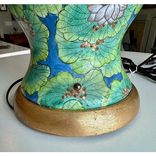Single Chinese Green Lotus Flower Porcelain Table Lamp For Sale - Image 14 of 18