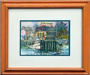 1980s "Monterey Wharf" Watercolor Painting, Framed