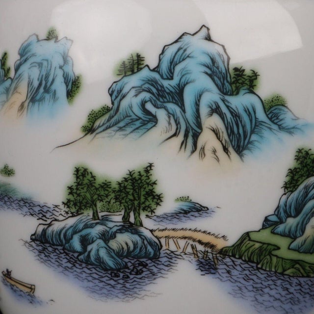 Famille Rose Landscape Porcelain Ginger Jar, Chinoiserie Decor Canister For Sale - Image 4 of 9