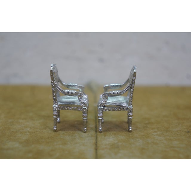 Mid 20th Century Antique Victorian Miniature Silver Dollhouse Furniture Settee Table Chairs 2" For Sale - Image 5 of 18