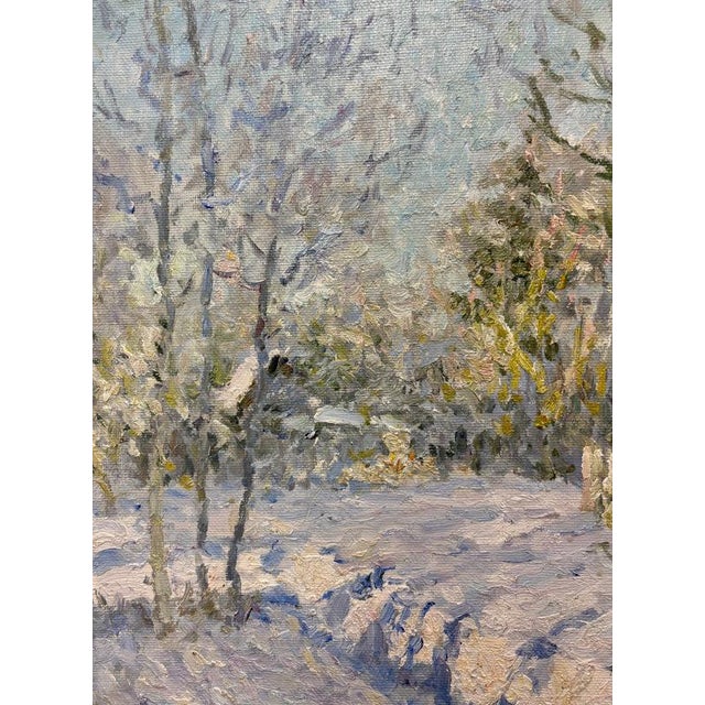 Textile Georgij Moroz, Snowy Landscape Landscape and House Immersed in the Snow, 1990s, Oil on Canvas For Sale - Image 7 of 8