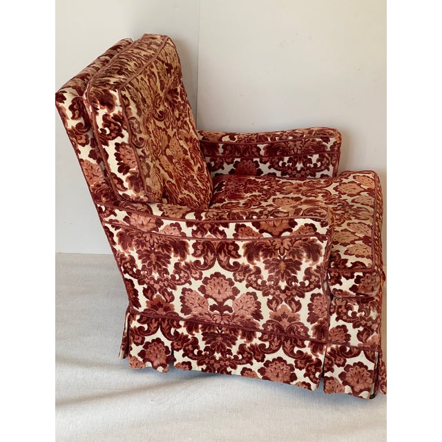 Mid century modern Milo Baughman cut velvet burgundy red armchair.