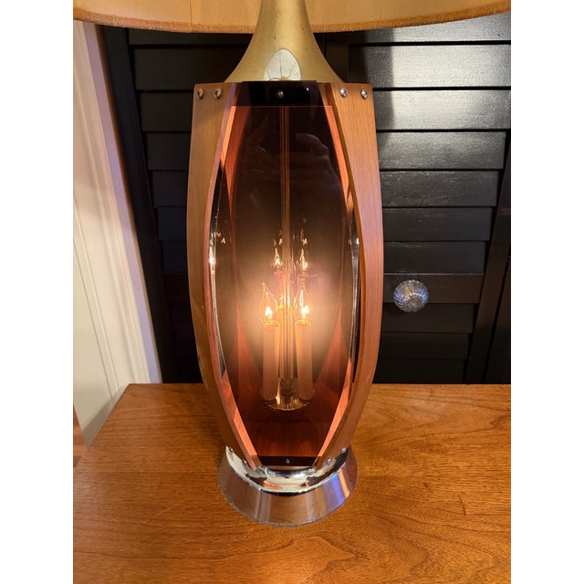 Modeline Pair of 1970s Lawrin Mid-Century Modern Walnut, Chrome & Smoked Plexiglass Table Lamps For Sale - Image 4 of 8