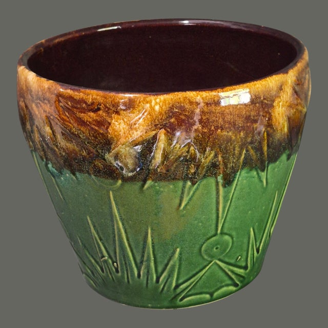 Vintage Majolica Robinson Ransbottom Sun & Moon Glazed Pottery Jardinière Planter For Sale - Image 4 of 11
