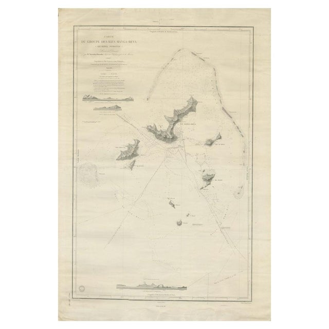 Antique map titled 'Carte du Groupe des Iles Manga-Reva (Archipel Pomotou)'. Large chart of the Tuamotu Archipelago,...